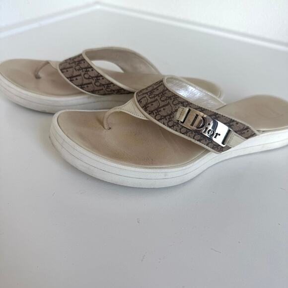 Christian Dior Trotter Monogram Flip Flop Sandals 2005 Logo Brown 36.5 - Picture 9 of 9